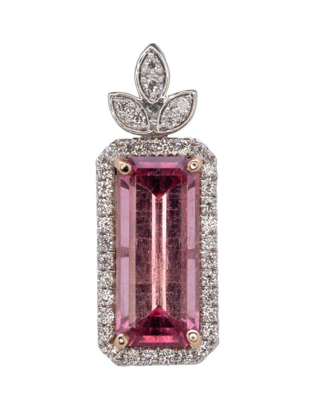 4.44ct Pink Tourmaline Pendant with Natural Diamond Halo in Solid 14K White Gold